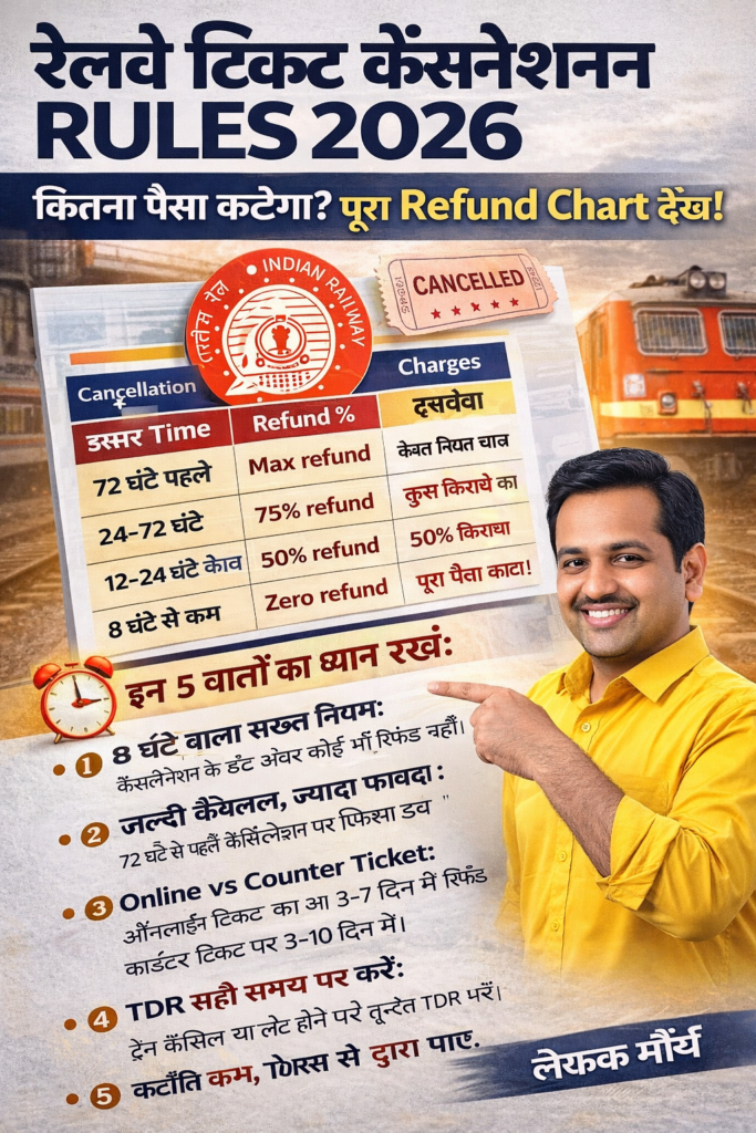 Railway Ticket Cancellation Rules 2026 