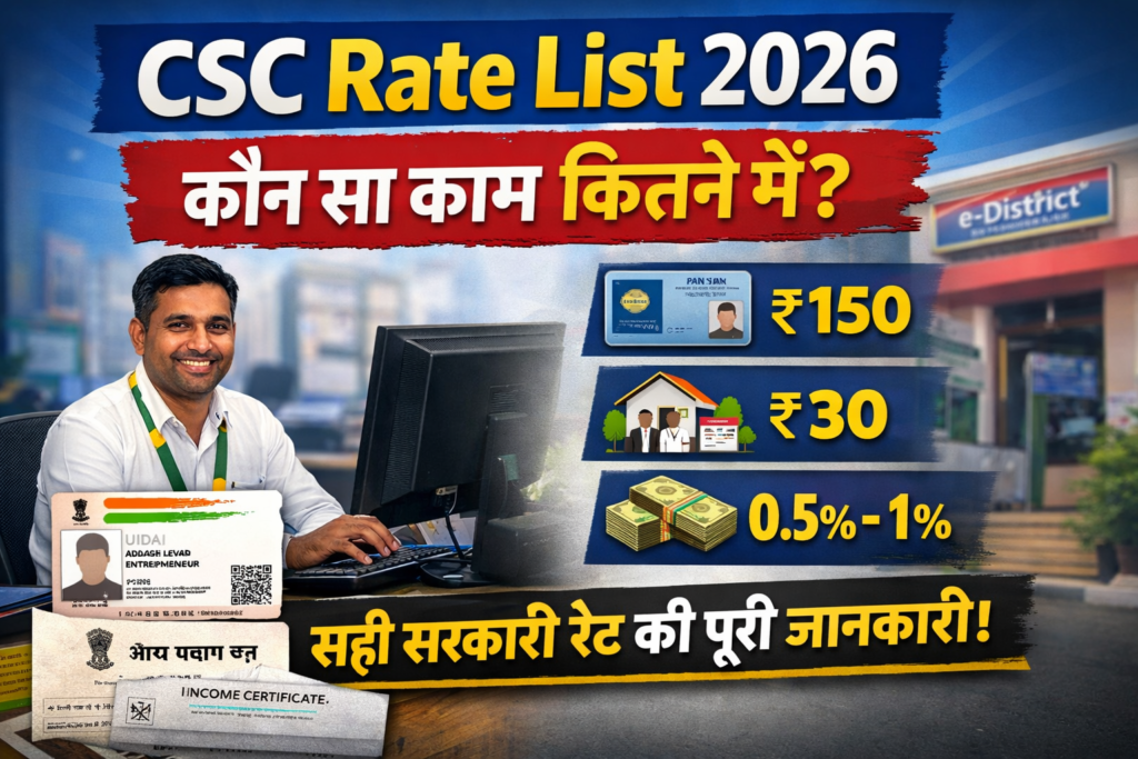 UP CSC Rate List 2026 full list