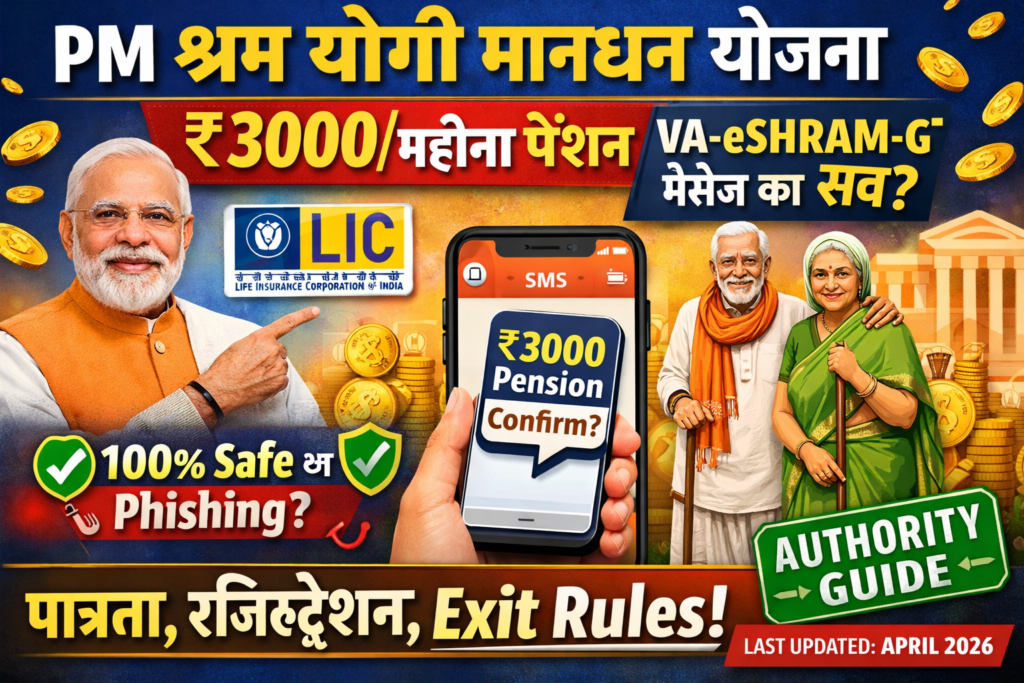 PM Shram Yogi Mandhan Yojana SMS Update VA-eSHRAM-G message ₹3000 pension scheme India 2026