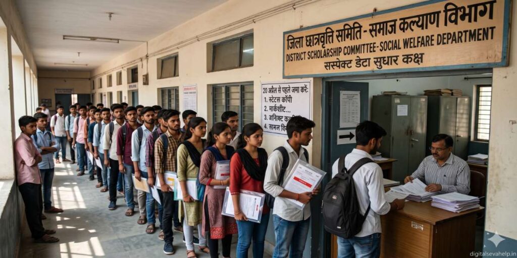 Vihar Bhawan DWO Office Suspect Data Correction Room Students Queue UP Scholarship 2026 Fix digitalsevahelp.in